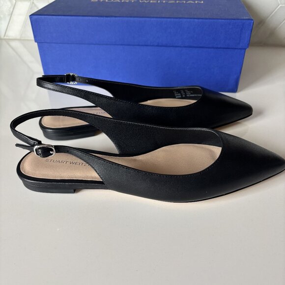 Stuart Weitzman Black Slingback Pointed Toe Flats New with Box - Picture 5 of 8